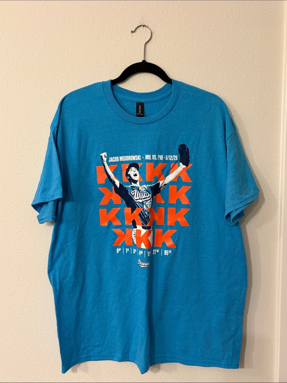 Men’s Jacob Misiorowski Brewers Tee with Orange and Navy Graphic